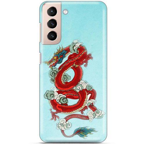 Samsung Galaxy S21 Kılıf Dragons (22) Tam Koruma Kılıfı Ejderha Dövme Kırmızı