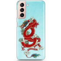 Samsung Galaxy S21 Kılıf Dragons (22) Tam Koruma Kılıfı Ejderha Dövme Kırmızı