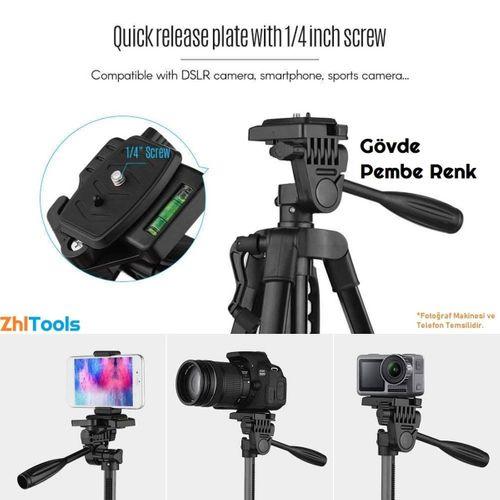Zhltools 140Cm Aliminyum Hafif Gövdeli Su Terazili Tripod Pembe