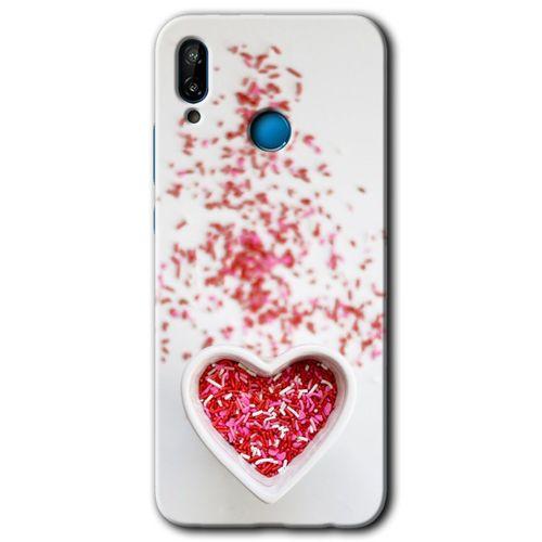 MRCİLETİSİM Huawei P20 Lite Kılıf HD Desen Baskılı Arka Kapak + Temperli Cam - Kalpli Şekerleme