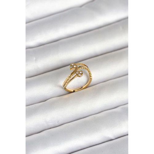 316L Çelik Gold Renk Zirkon Taşlı Kalp Model Kadın Yüzük