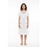 Kısa Kol Aynur Bisiklet Yaka Cepli Yazlık Vual Kısa Elbise Beyaz Byz