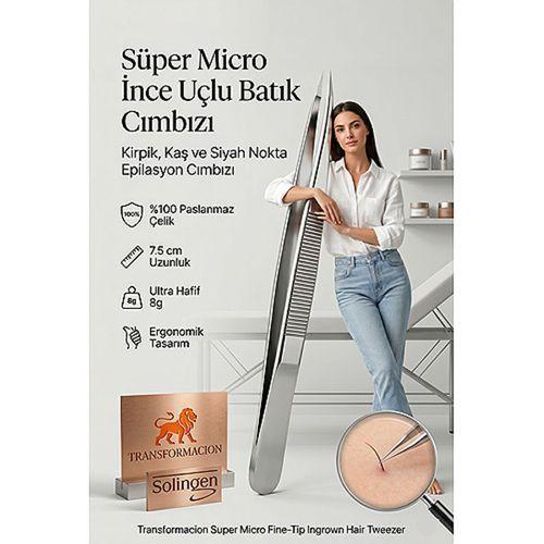 Micro İnce Uçlu Batık ve Milia Cımbızı - Paslanmaz Çelik Hassas Kirpik, Kaş ve Siyah Nokta Epilasyon Cımbızı (7.5 cm) Solingen Professional 721242