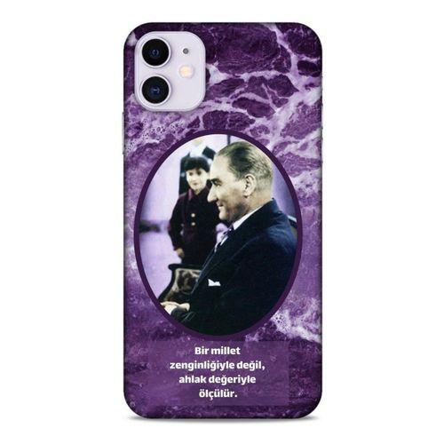 Apple Iphone 11 Kılıf Atatürk (10) Full Koruma Kılıfı Mor