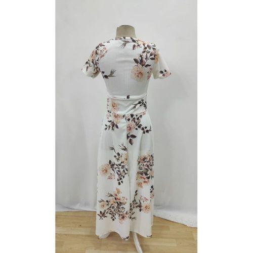 Kadın Kısa Kollu Bisiklet Yaka Puantiyeli Maksi örme Krep Elbise