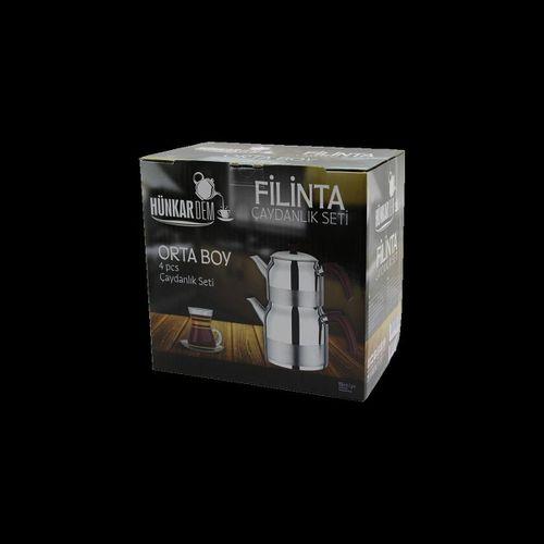 Orta Boy Çelik Çaydanlık Seti (Çift Kapaklı, Süzgeçli) 1.25L/2.25L