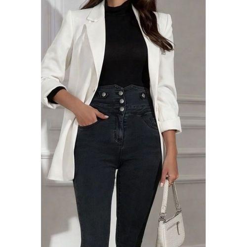 Kadın Yüksek Bel önden Düğmeli Cepli Dar Kesim Detaylı Kot Pantolon