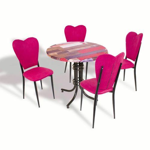 Dockers Buket - Aşk-ı Derun Mutfak Masa Takımı - Yuvarlak 80cm Çap (Werzalit, Wermodin ve Allzalit Tabla) - RedWood-FuşyaKumaş