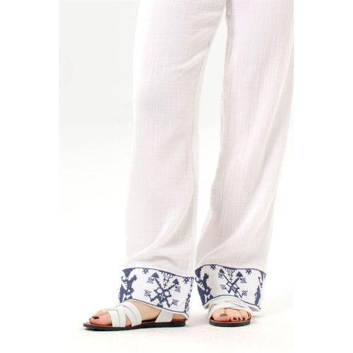 Nirvana Beli Lastikli Müslin Yandan Çift Cepli Nakışlı Pantolon Beyaz Byz