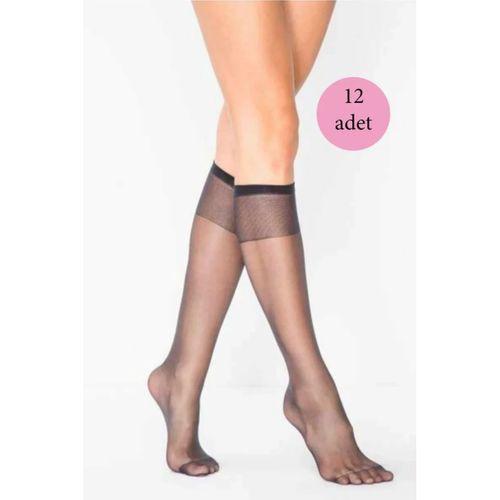 12 Adet Kadın Diz Altı Parlak Fit 15 Denye Çorap Siyah