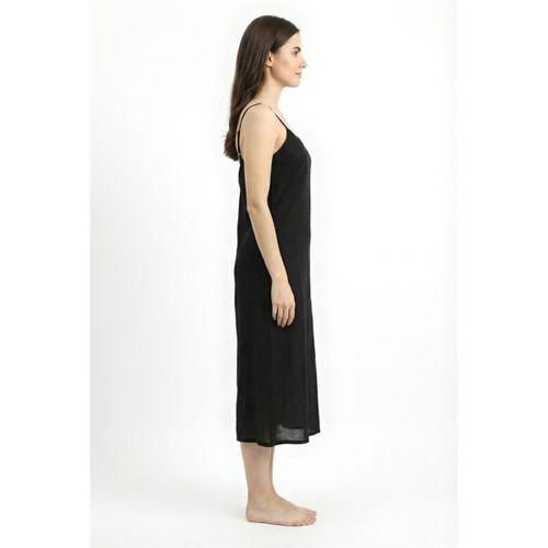 Pamuk Şile Bezi Ayarlanabilir İp Askılı Uzun Kombinezon V Yaka Uzun Elbise İç Astarı Jüpon Siyah Syh