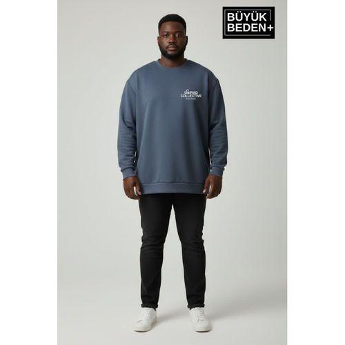 Erkek Büyük Beden Unified Collective Baskılı Bisiklet Yaka İnce Sweatshirt SPR26BSW956-10