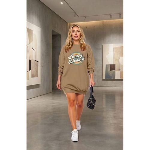 Kadın Uzun Kollu Bisiklet Yaka Yazılı Viskon Iki Iplik Elbise