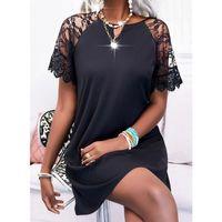 Kadın Dantelli Kısa Kollu Damla Yaka Krep Elbise