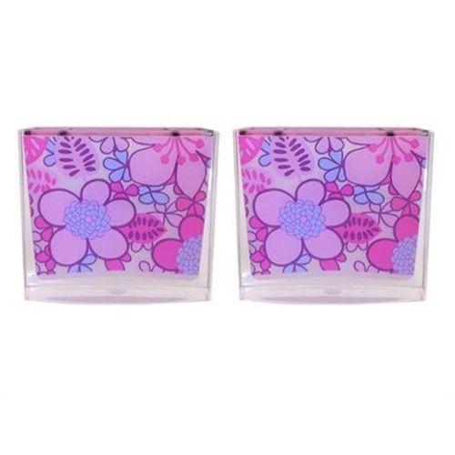 2 Adet Kalemlik Pembe Çiçekli Akrilik Ofis Gereci  10X10X3Cm