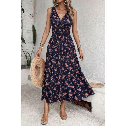 Kadın Beli Gipeli Etnik Desen Sıfır Kol Süprem Elbise