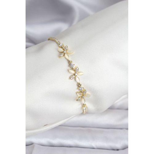 Çiçek Model Zirkon Taşlı Gold Renk Pirinç Su Yolu Kadın Bileklik