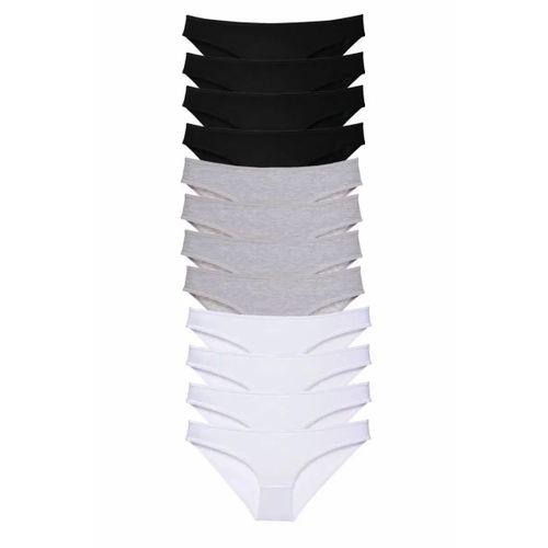 12 adet Süper Eko Set Likralı Kadın Slip Külot Siyah Gri Beyaz