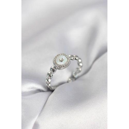 Gümüş Renk Sedefli Yıldız Model Zirkon Taşlı Kadın Yüzük