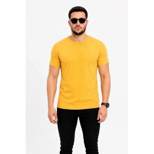 Erkek Basic Tişört Bisiklet Yaka Kısa Kol Günlük Yazlık Slim Fit T-Shirt - Sarı
