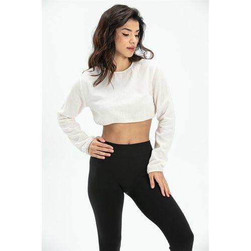 Uzun Kol Şile Bezi Bisiklet Yaka Crop Astar Bluz Krem Krm