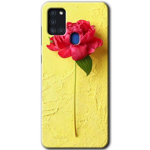 MRCİLETİSİM Samsung Galaxy A21s Kılıf Baskılı Kapak - Kırmızı Gül +Tam Ekran Koruyucu