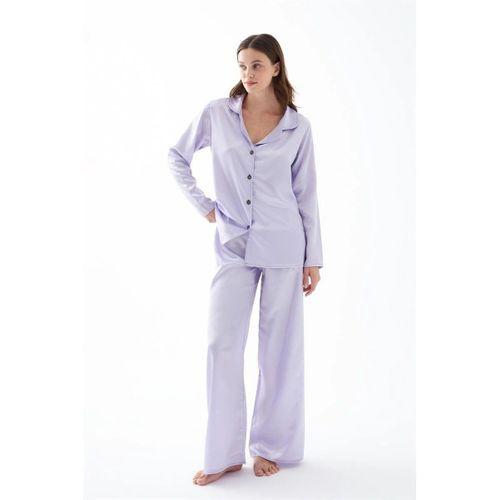 Kadın Lila Oversize Saten Pijama Takımı – Rahat Kesim Şık Ev Giyim Seti