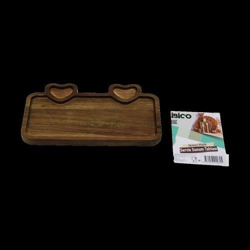 Akasya Ahşap Servis Tepsisi 25x14 cm (Kulplu, Kalp Bölmeli)