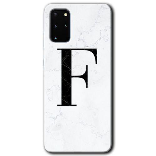 MRCİLETİSİM MRCİLETİSİM Samsung Galaxy S20 Plus Kılıf HD Desen Baskılı Arka Kapak + Temperli Cam - Beyaz Mermer  F Harfi