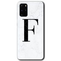 MRCİLETİSİM MRCİLETİSİM Samsung Galaxy S20 Plus Kılıf HD Desen Baskılı Arka Kapak + Temperli Cam - Beyaz Mermer  F Harfi