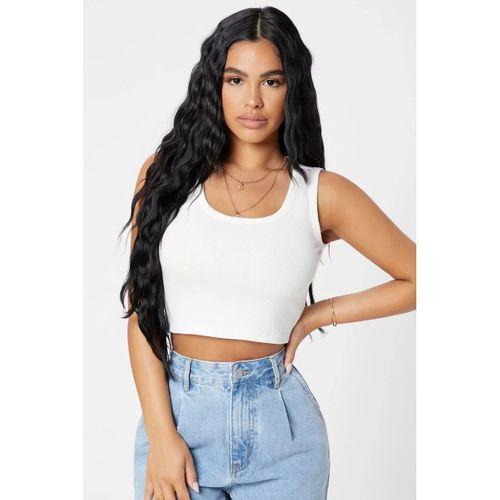 Kadın Beyaz Kare Yaka Crop Top Bluz