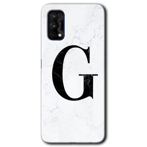 Realme 7 Pro Kılıf Baskılı Kapak - Beyaz Mermer Desenli G Harfi + 5D Tam Kaplayan Cam