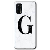 Realme 7 Pro Kılıf Baskılı Kapak - Beyaz Mermer Desenli G Harfi + 5D Tam Kaplayan Cam