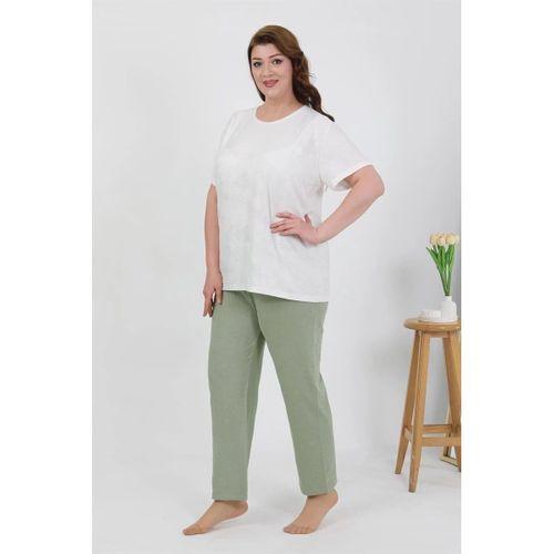 Kadın Büyük Beden Kısa Kol Penye Pijama Takımı Beyaz