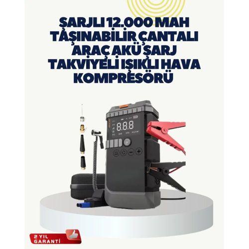 Taşınabilir Akü Takviye Cihazı Işıklı Hava Kompresörü Powerbank