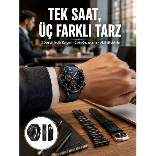 Akıllı Saat Yeni Nesil Üç Kordonlu Nabız Ölçer Çağrı Cevaplama Yeni Nesil