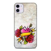 Lopard Apple Iphone 11 Uyumlu Kılıf Tattoo's (12) Koruyucu Silikon Gri Pembe