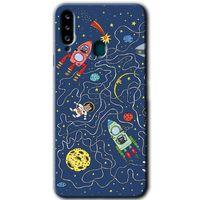 MRCİLETİSİM Samsung Galaxy A20s Kılıf Baskılı Kapak - Kedi Galaksi +Tam Kaplayan Mat Seramik