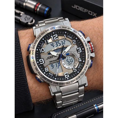 Joefox Çelik Kordon Digital Ve Analog Kronmetre+Takvim+Alarm+Aydınlatma Erkek Kol Saati JOE-KJ12