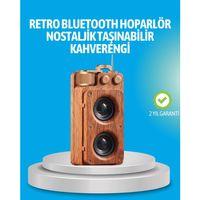 Retro Bluetooth Hoparlör Ahşap Görünümlü 5w Çift Stereo Ses