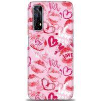 Realme 7 Kılıf HD Baskılı Kılıf - Pembe Love + Tam Ekran Koruyucu
