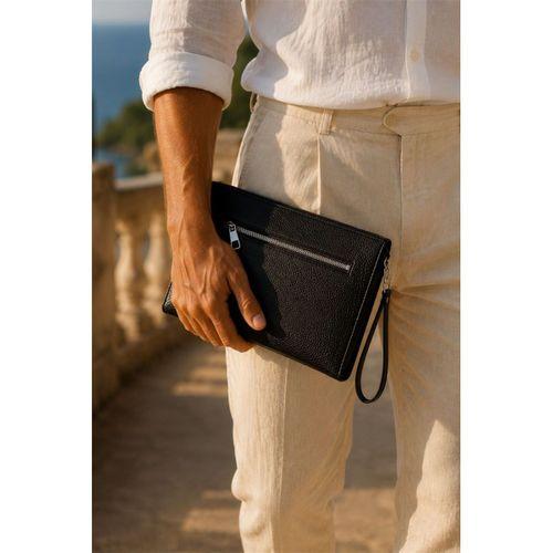 Prestige Çift Fermuarlı Erkek Clutch El Çantası - Siyah