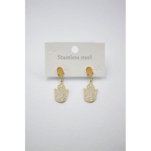 Taşlı Fatıma Eli Küpe - Altın