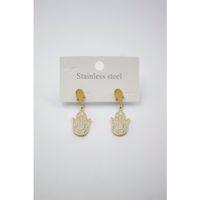 Taşlı Fatıma Eli Küpe - Altın