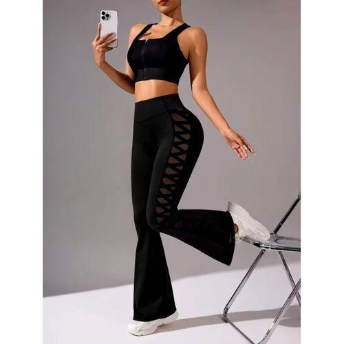 Kadın Yüksek Bel Yanları çapraz Tül Detaylı Dalgıç Tayt