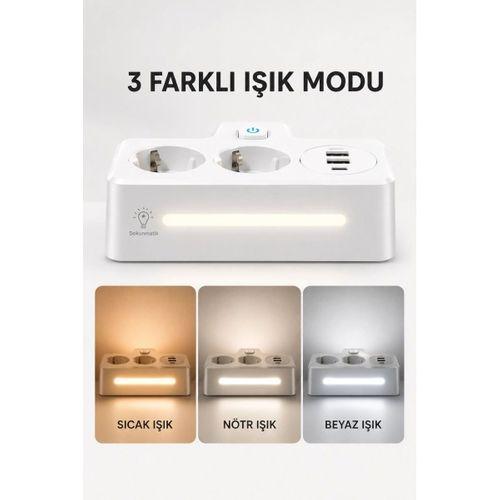 Bkl-502 Akım Korumalı 2li Priz 2 Usb Ve 2 Type-c Çıkış 4000w Hızlı Şarj Duvar Tipi Dokunmatik Led Aydınlatmalı