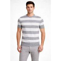 Erkek T-shirt Çizgili Triko Dokuma Bisiklet Yaka Tişört - Gri