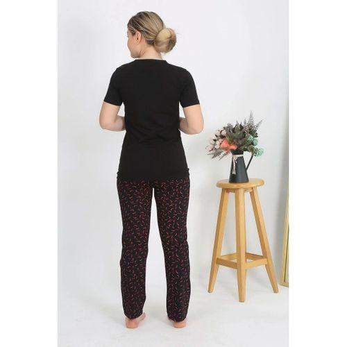 Kadın Kısa Kol Pamuk Penye Pijama Takım Siyah