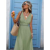 Kadın Askılı Kruvaze Yakalı Belden Dantelli Uzun Bürümcük Elbise