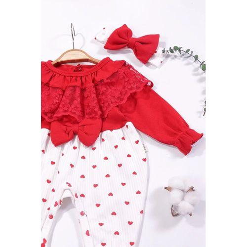 Dantel Yaka Kız Bebek Tulumu % 100 Pamuk